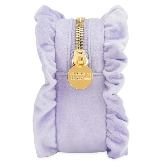 Stoney Clover Lane Large Glam Velvet Purple Ruffle Pouch - Picture 3 of 5